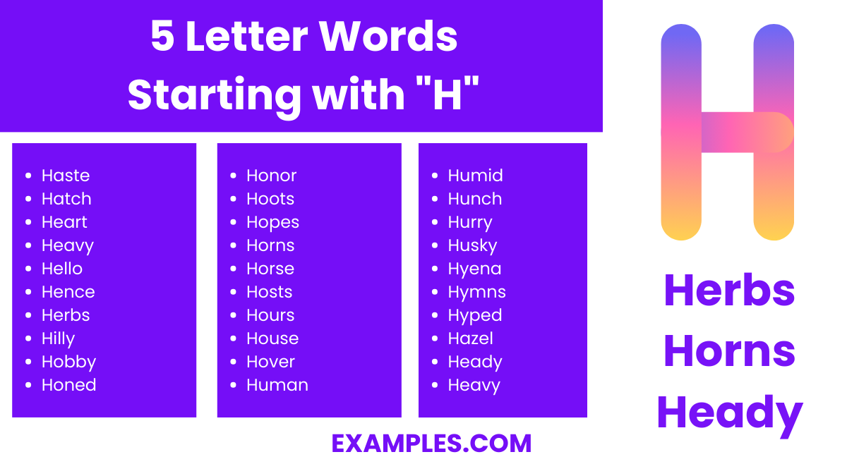 5 letter words starting with h