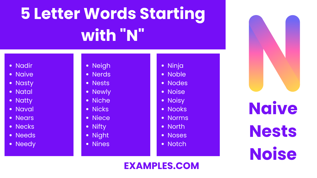 5 letter words starting with n