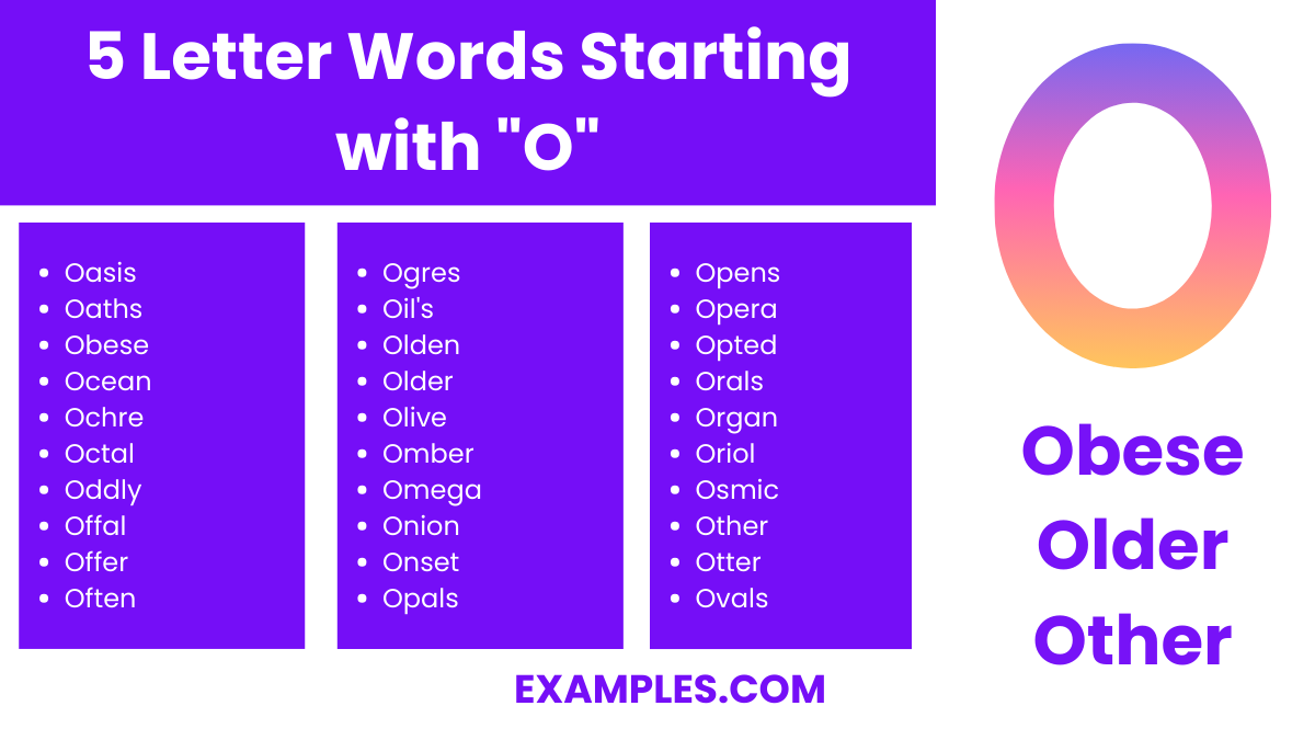 5 letter words starting with o