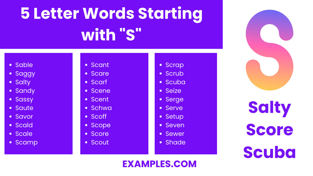 5 letter words starting with s