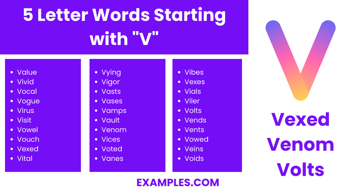 5 letter words starting with v