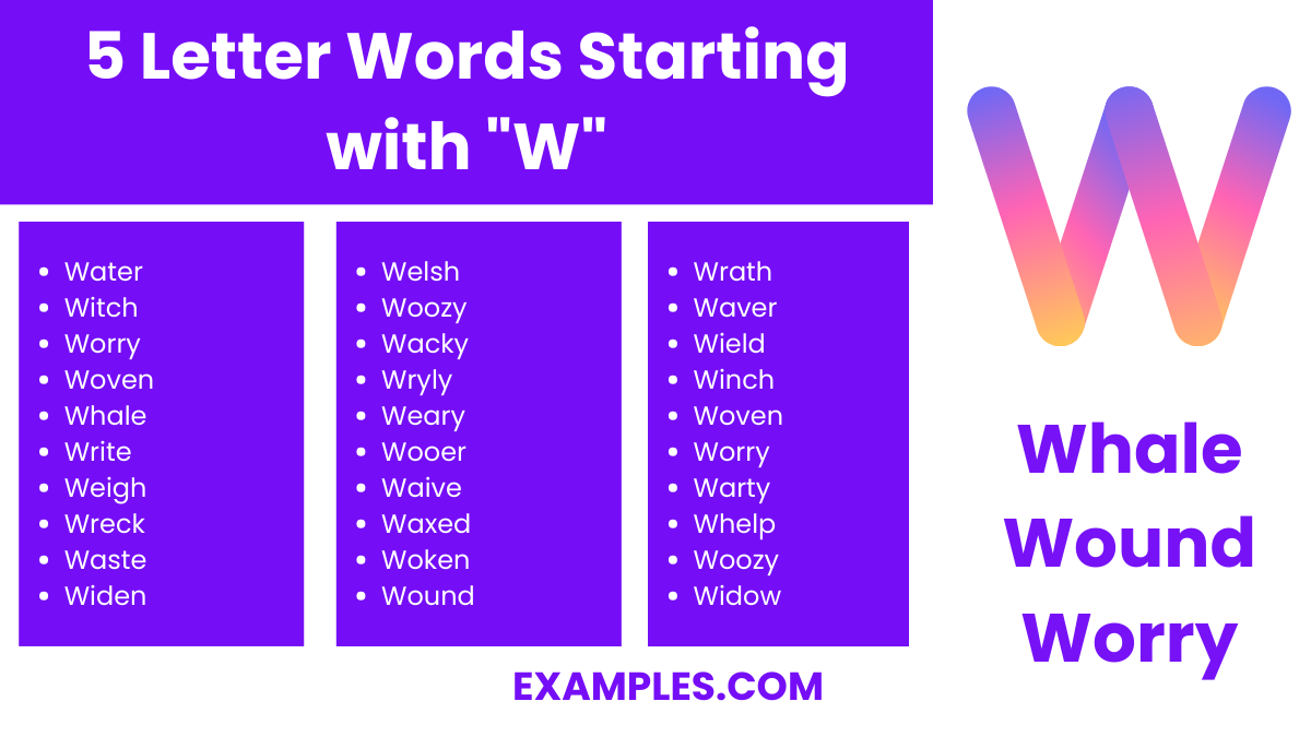 5 letter words starting with w