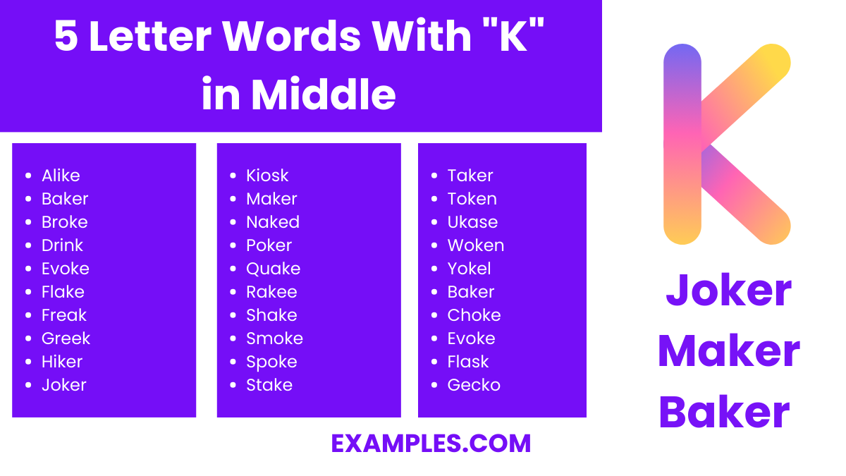 5 letter words with k in middle