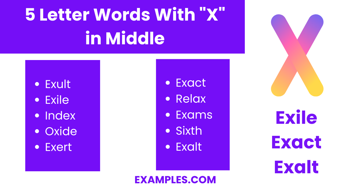 5 letter words with x in middle