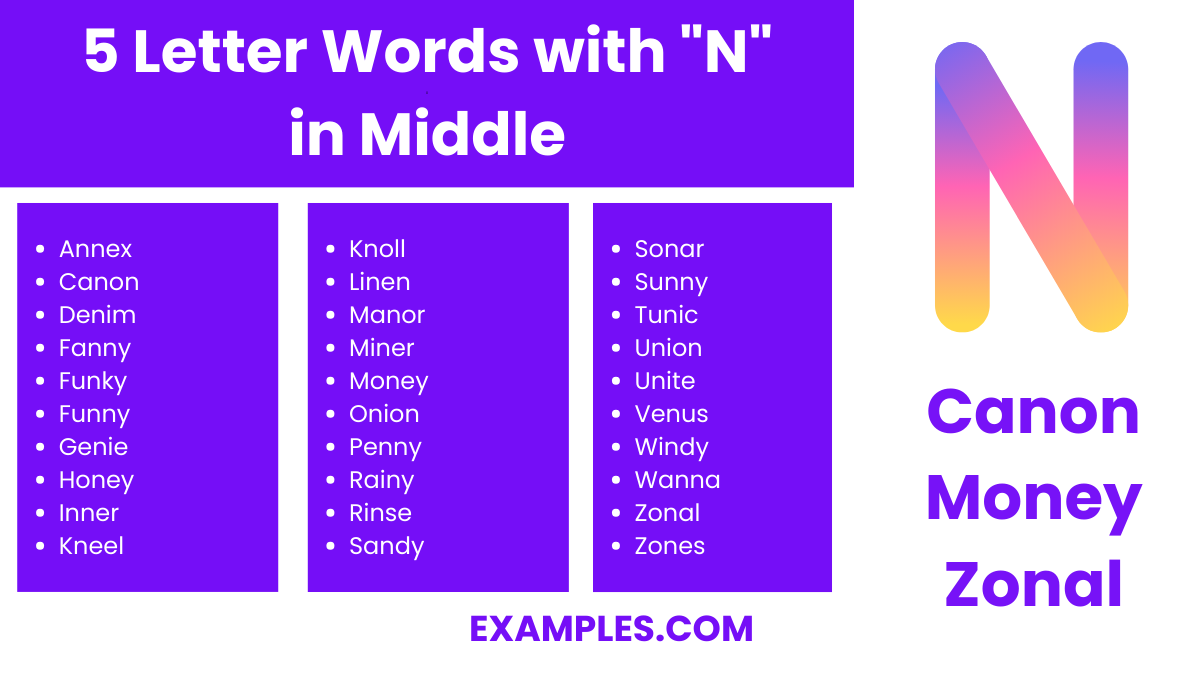 5 letter words with n in middle