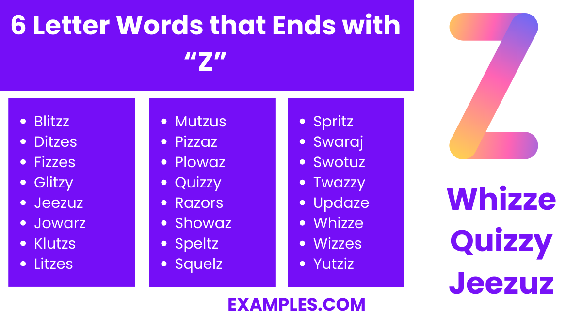 6 letter word that ends with z