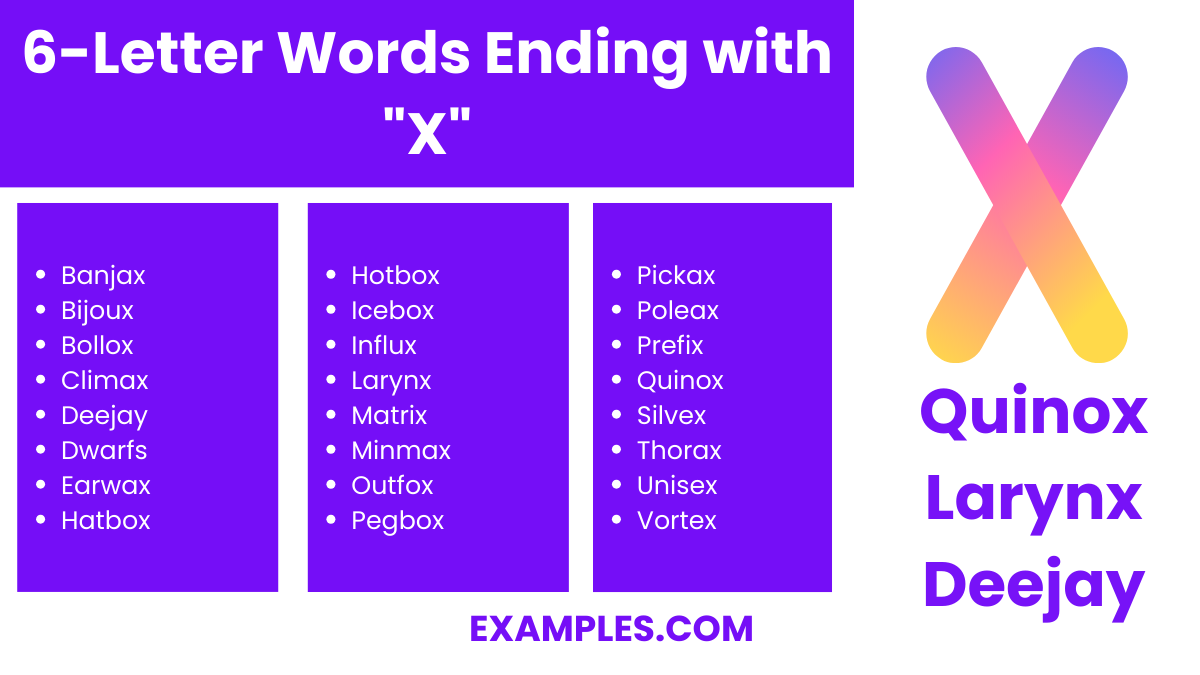 6 letter words ending with x