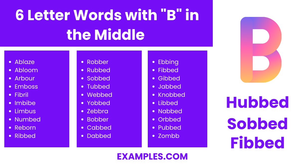 6 letter words with b in the middle