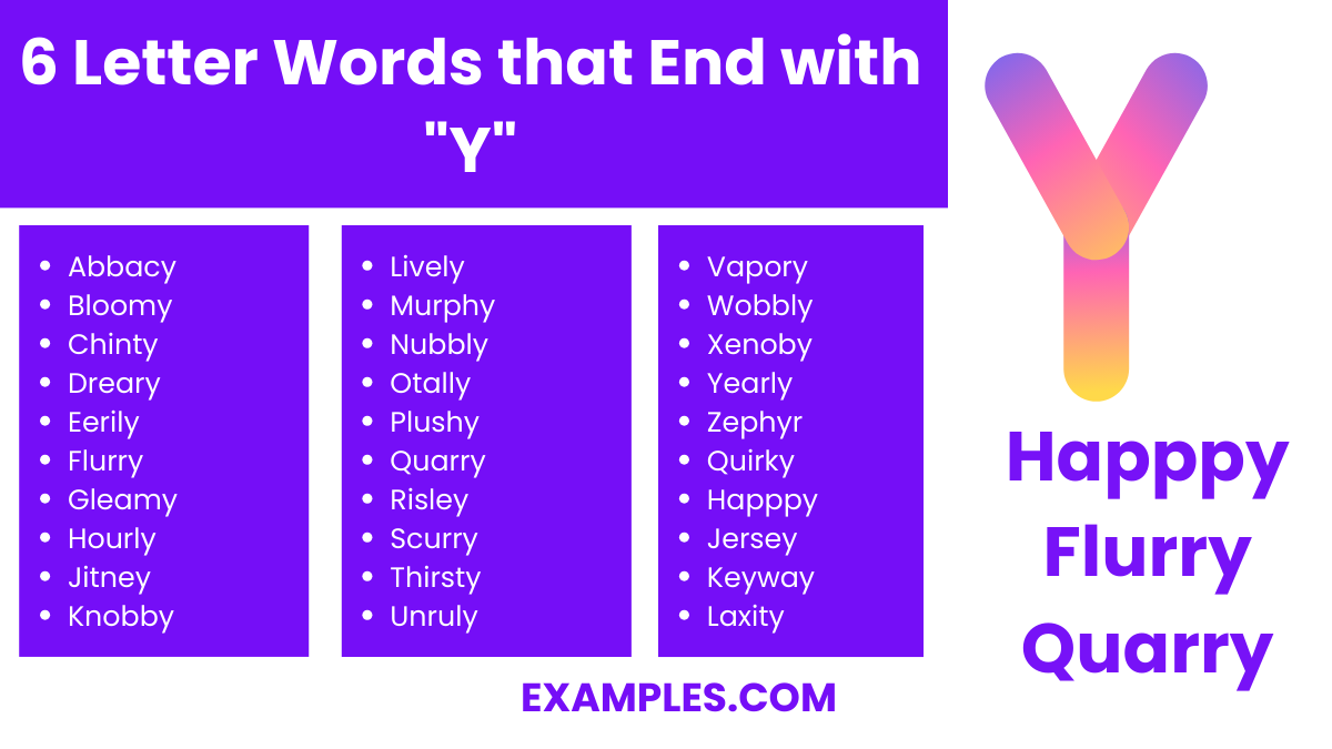 6 letter words that end with y