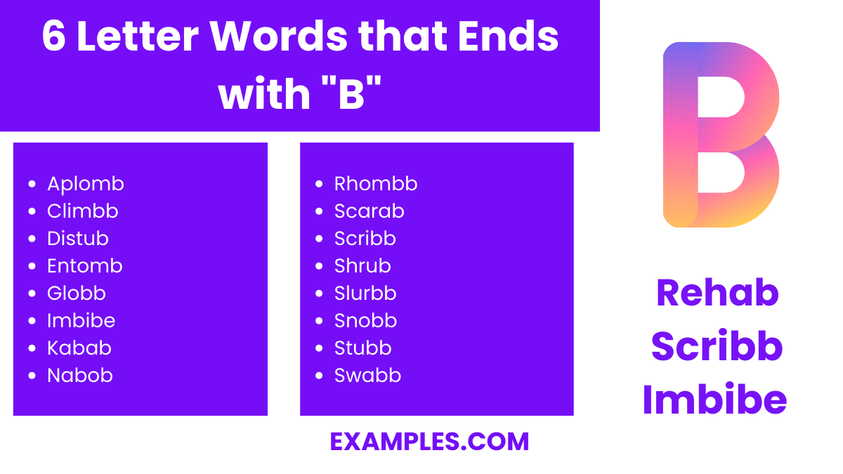 6 letter words that ends with b