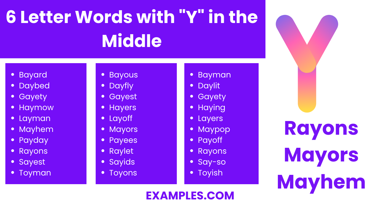 6 letter words with y in the middle