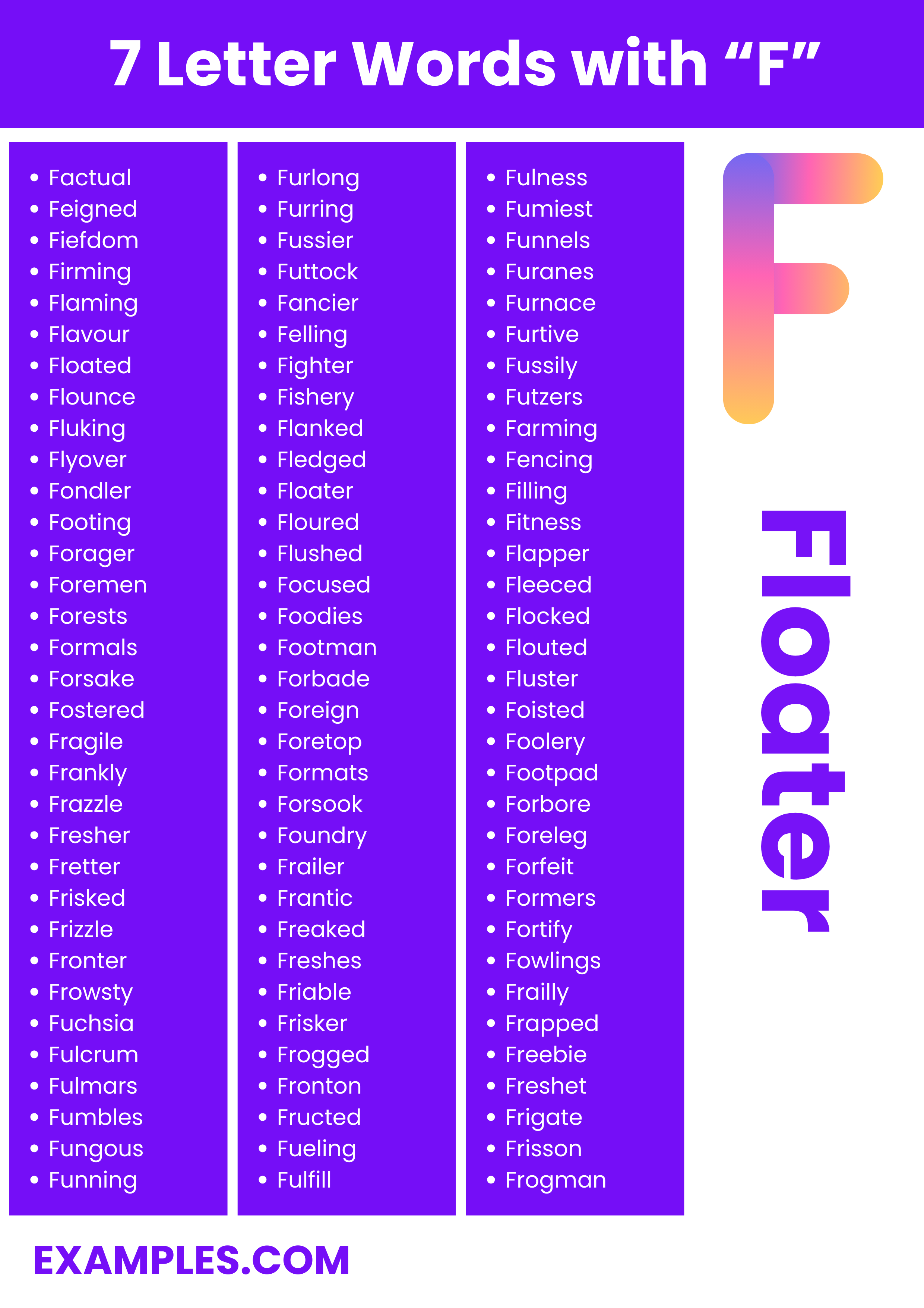 450+ 7 Letter Words With F, Meaning, PDF