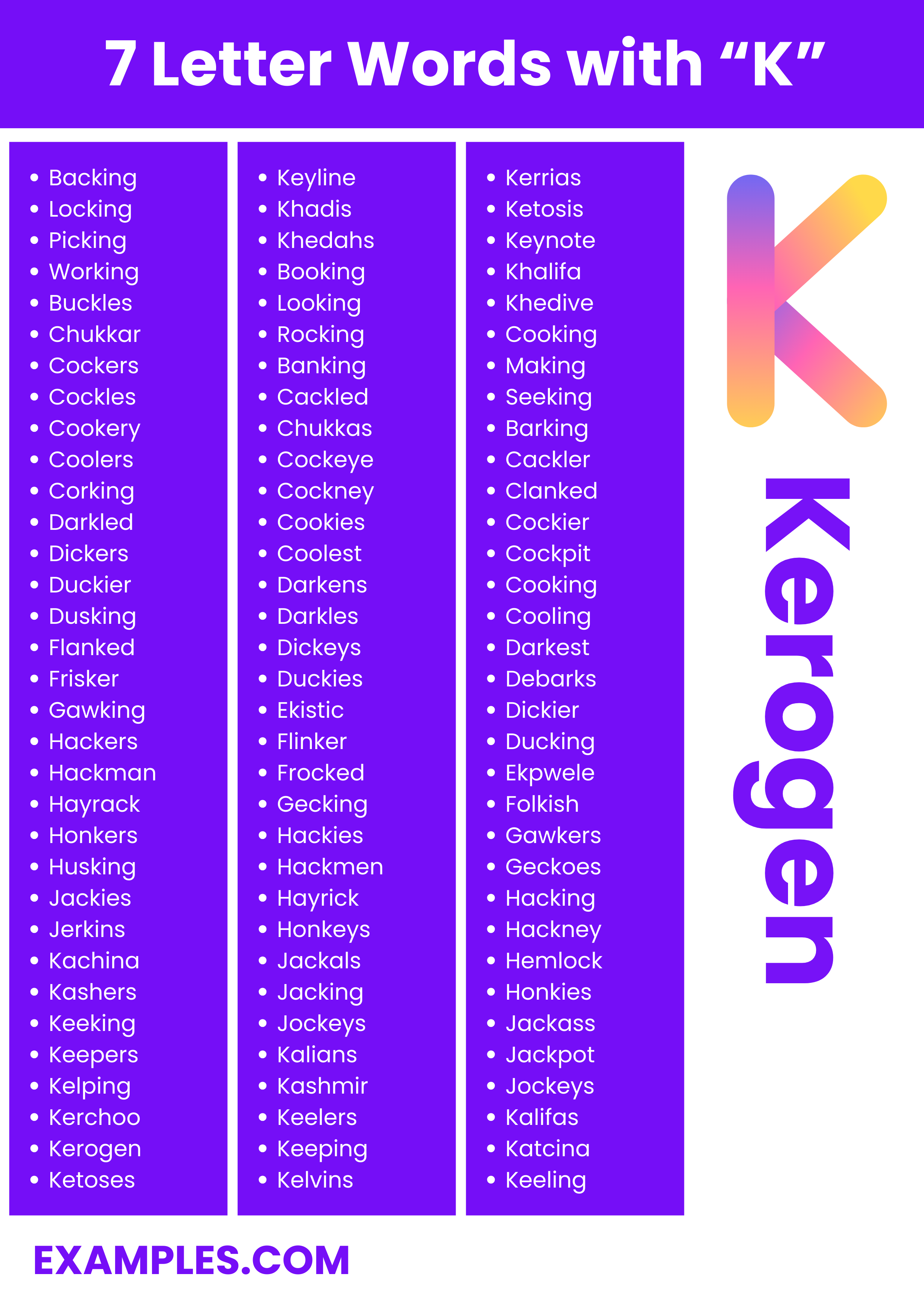 7 letter words with k