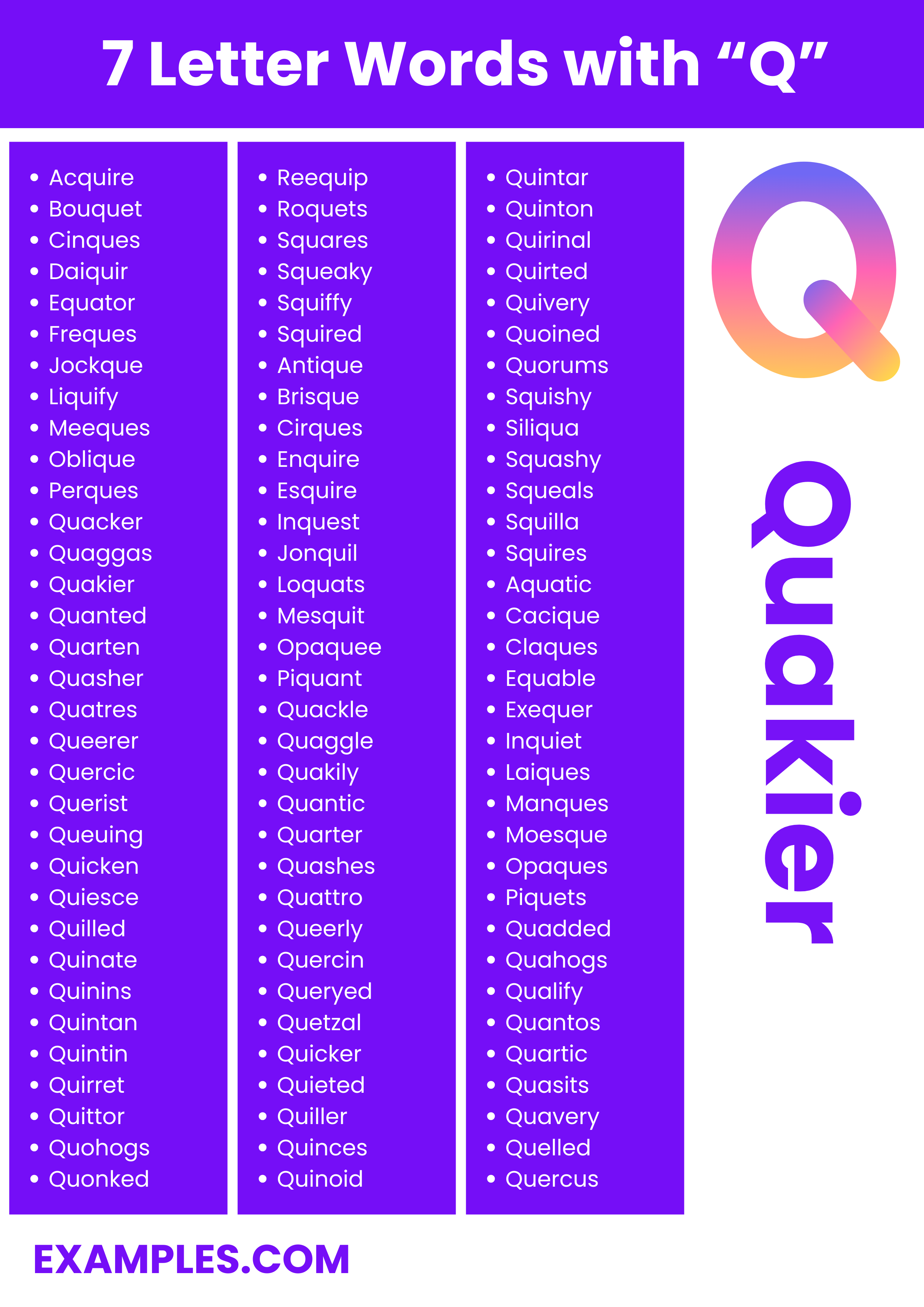 7 letter words with q