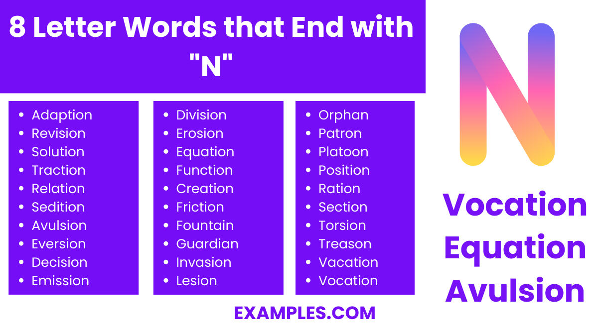 8 letter words that end with n