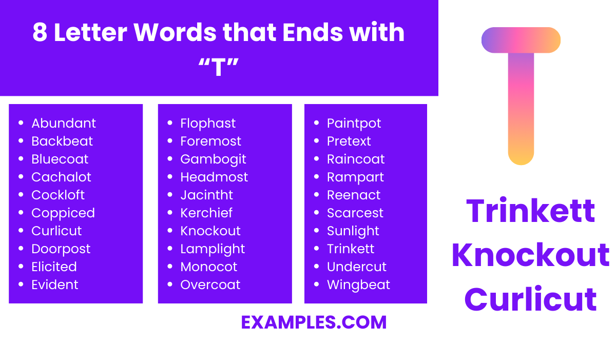 8 letter words that ends with t