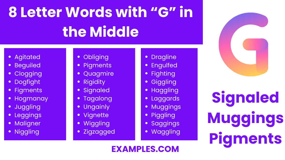 8 letter words with g in the middle