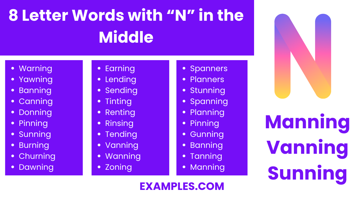 8 letter words with n in the middle