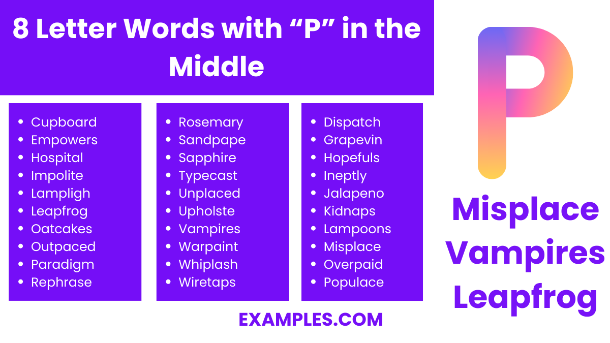 8 letter words with p in the middle