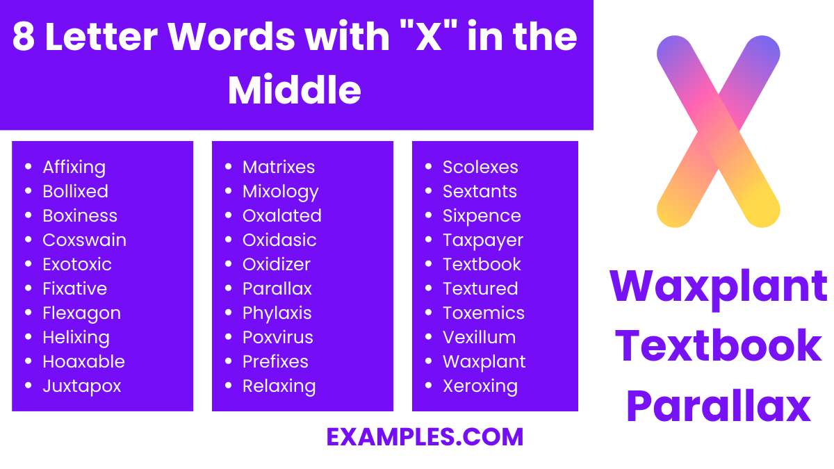 8 letter words with x in the middle