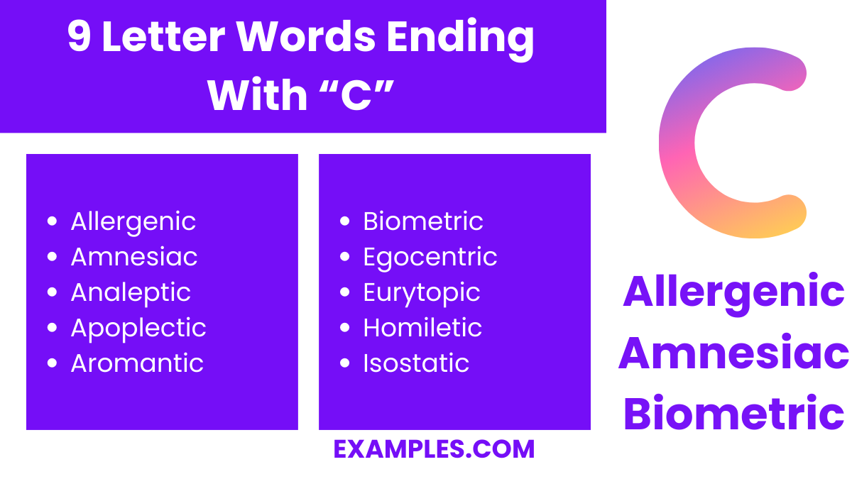 9 letter words ending with c