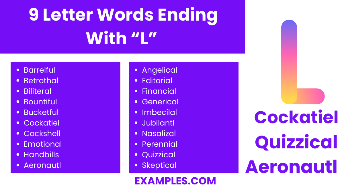9 letter words ending with l