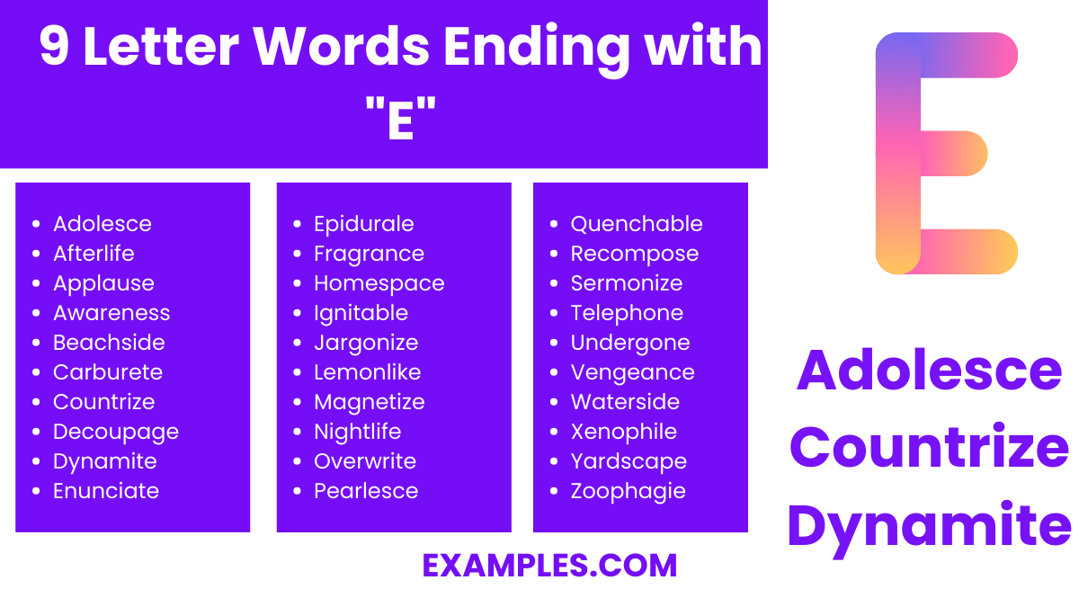 9 letter words ending with e