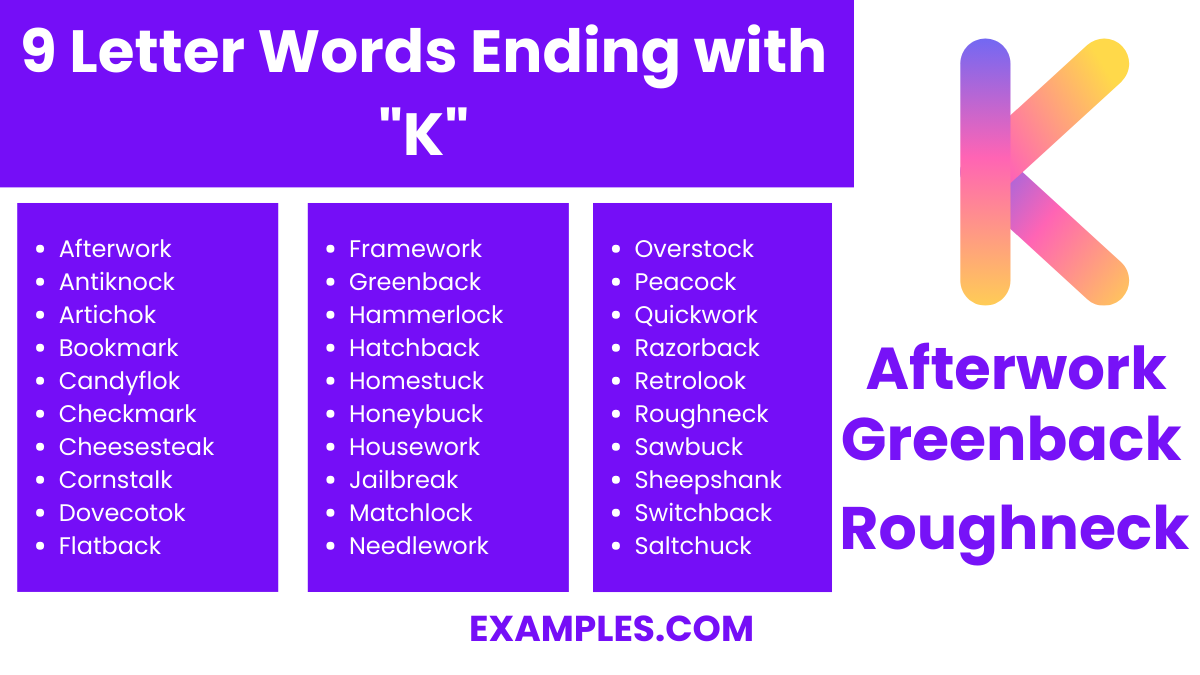 9 letter words ending with k