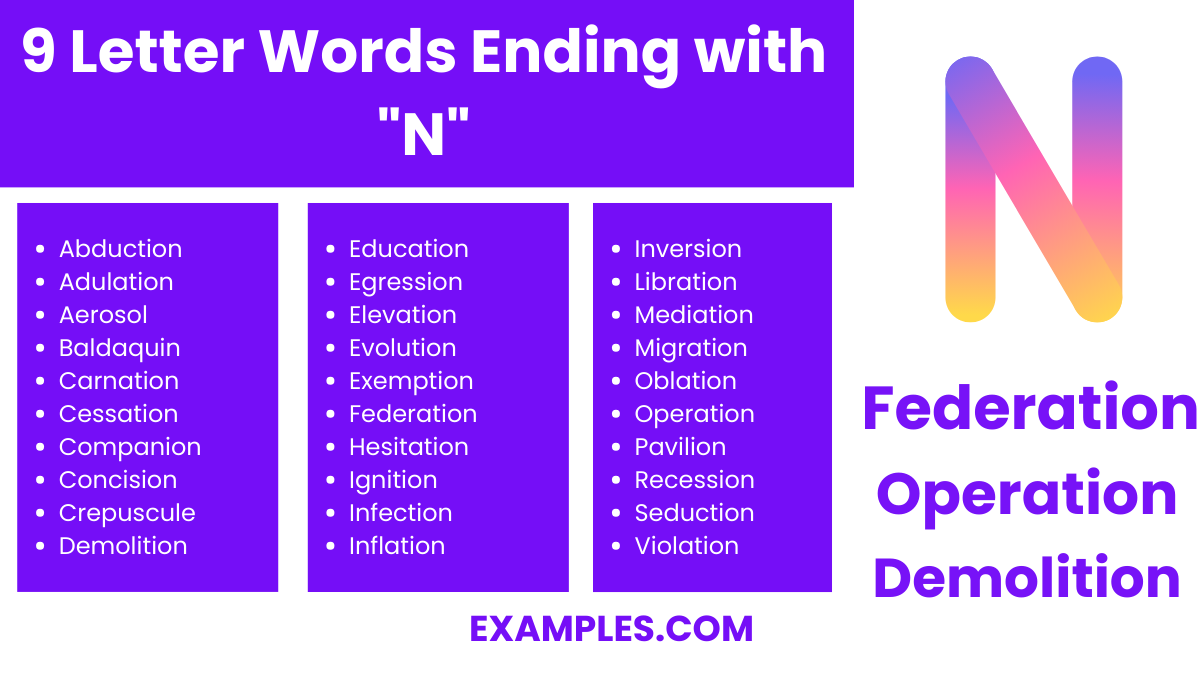 9 letter words ending with n 2