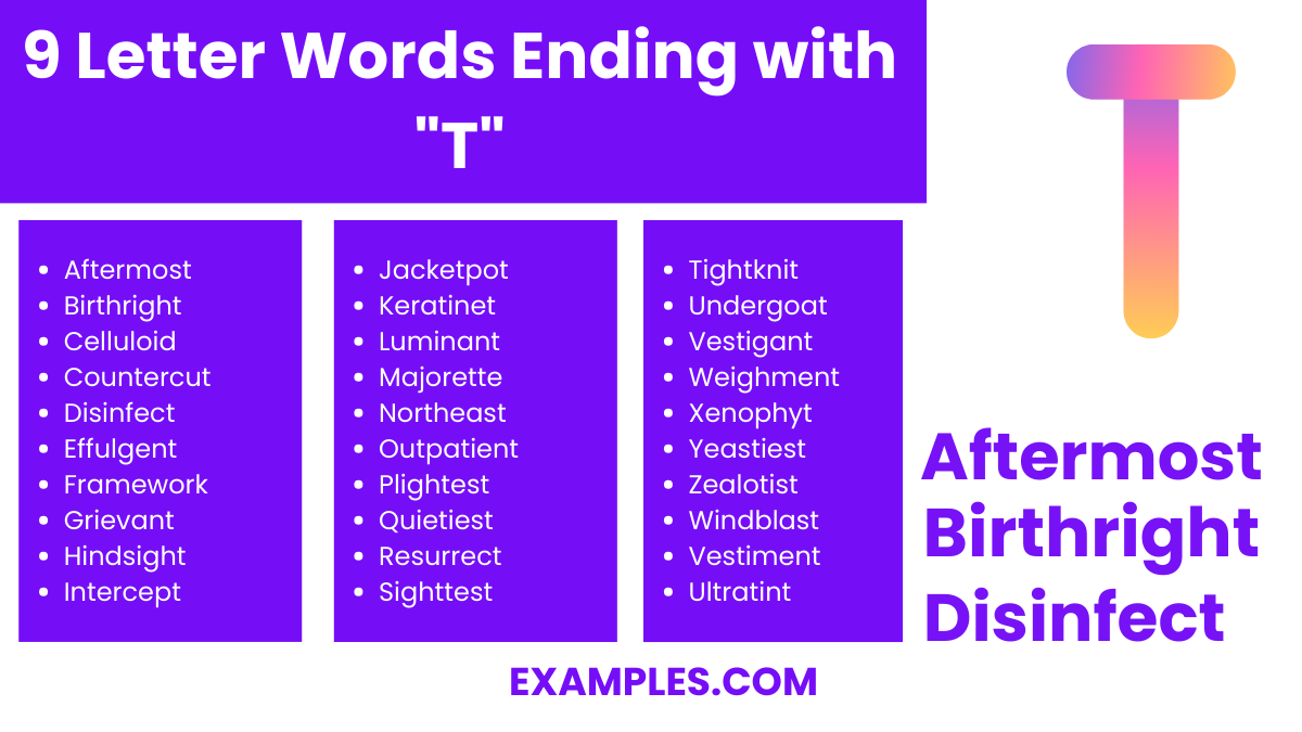 9 letter words ending with t