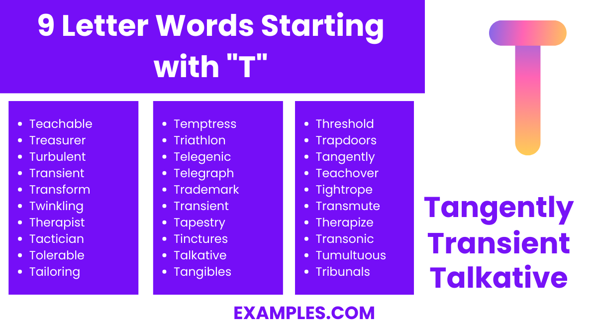 9 letter words starting with t