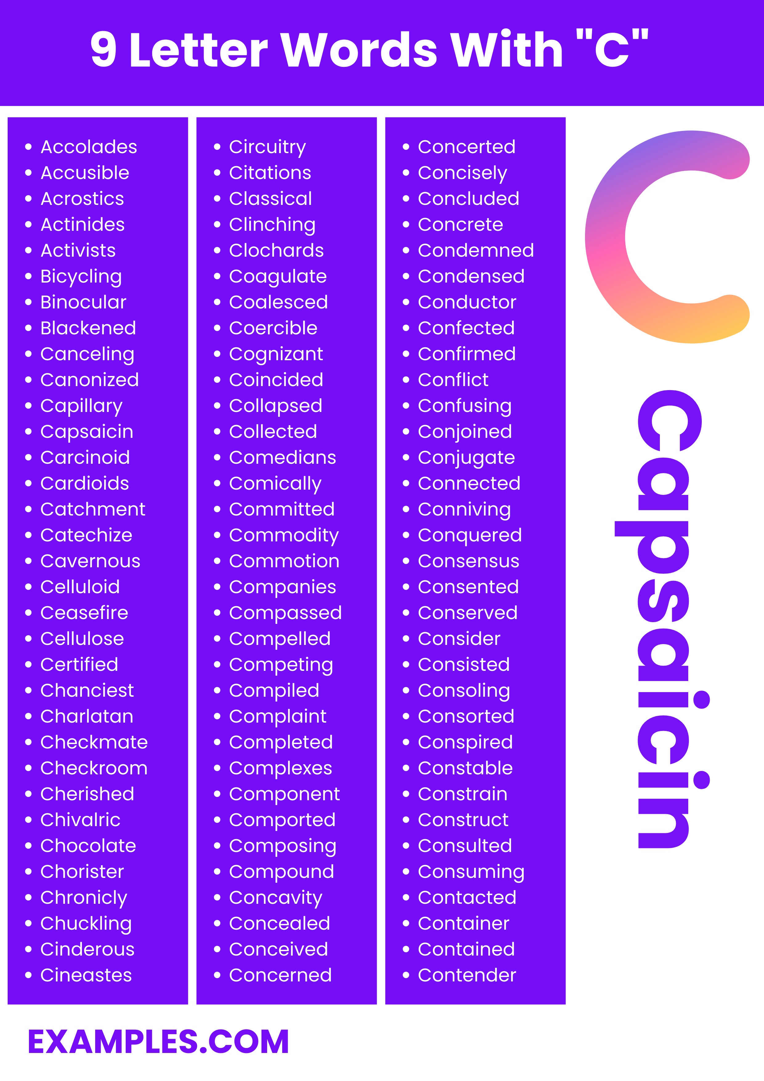 9 letter words with c