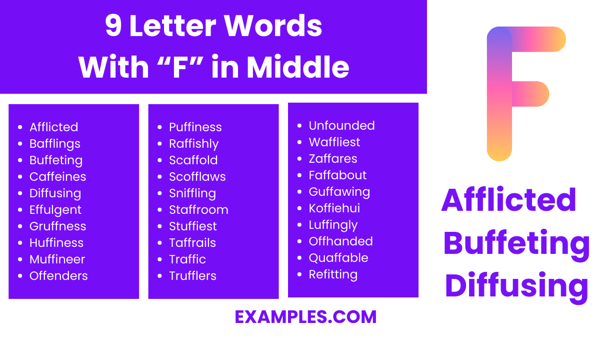 9 letter words with f in middle