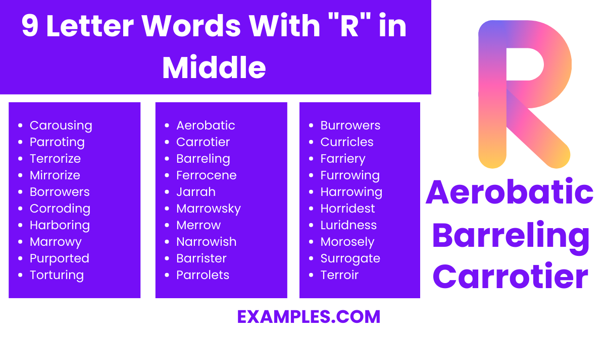 9 letter words with r in middle