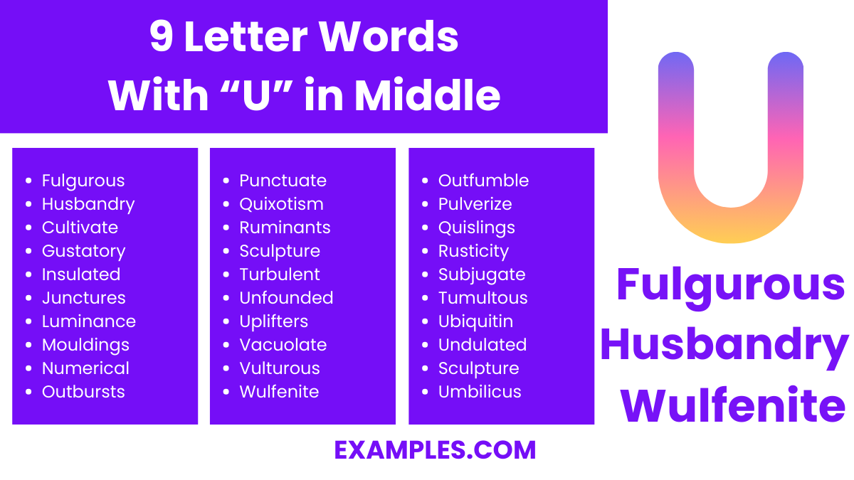 9 letter words with u in middle
