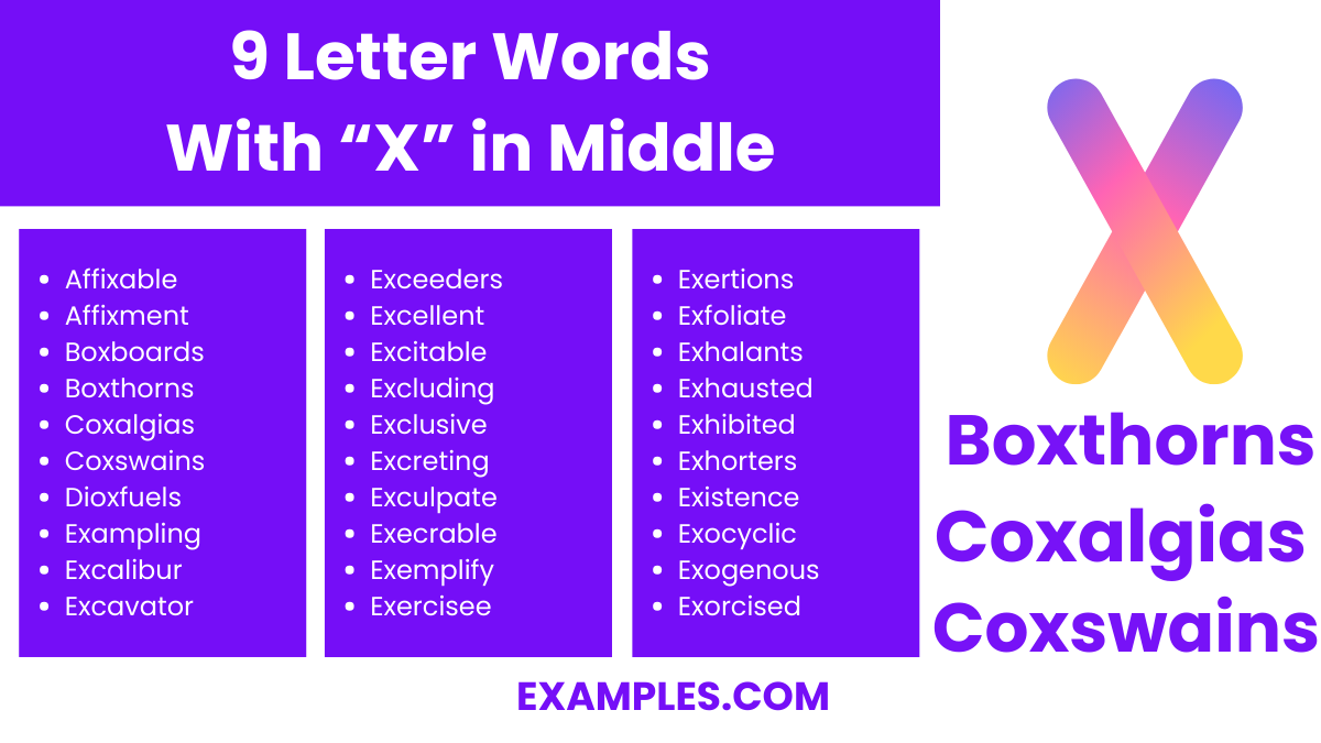 9 letter words with x in middle