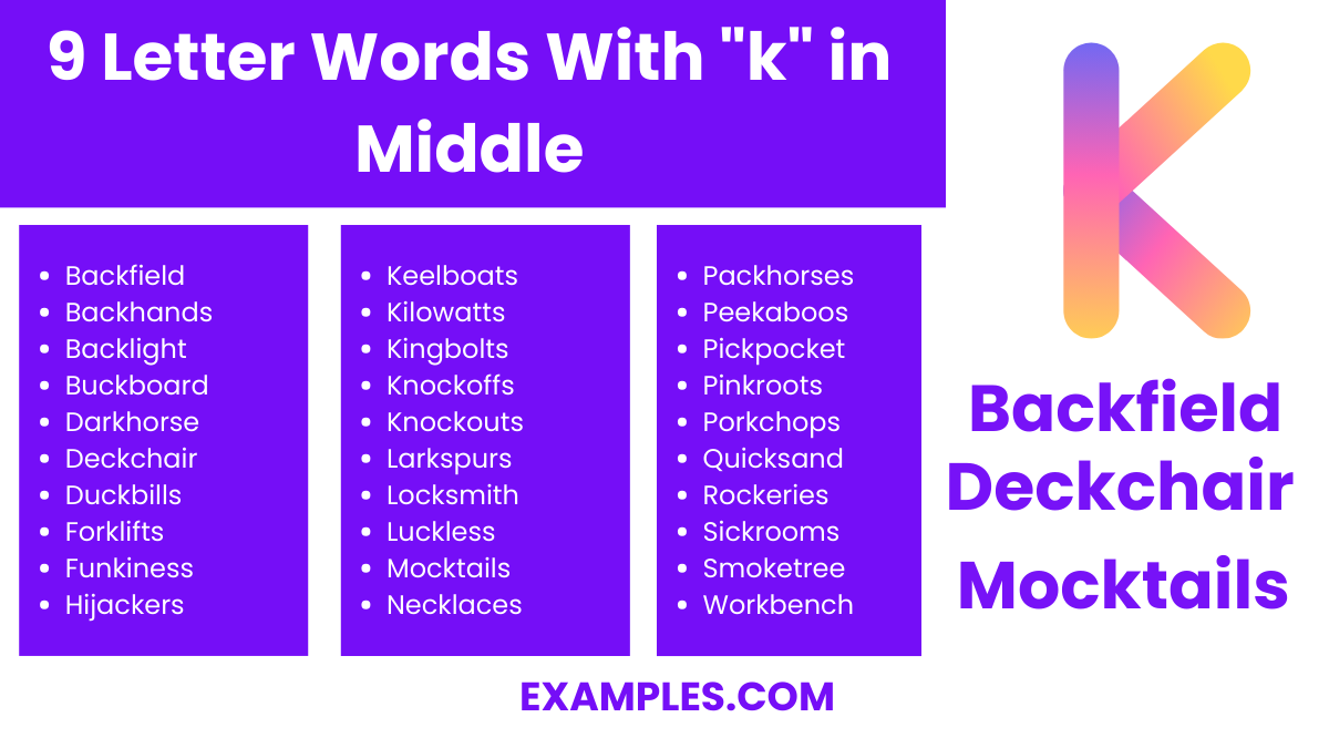 9 letter words with k in middle