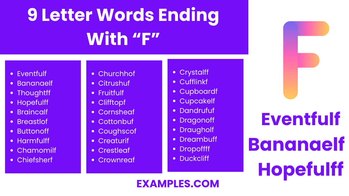 9 letters words ending with f