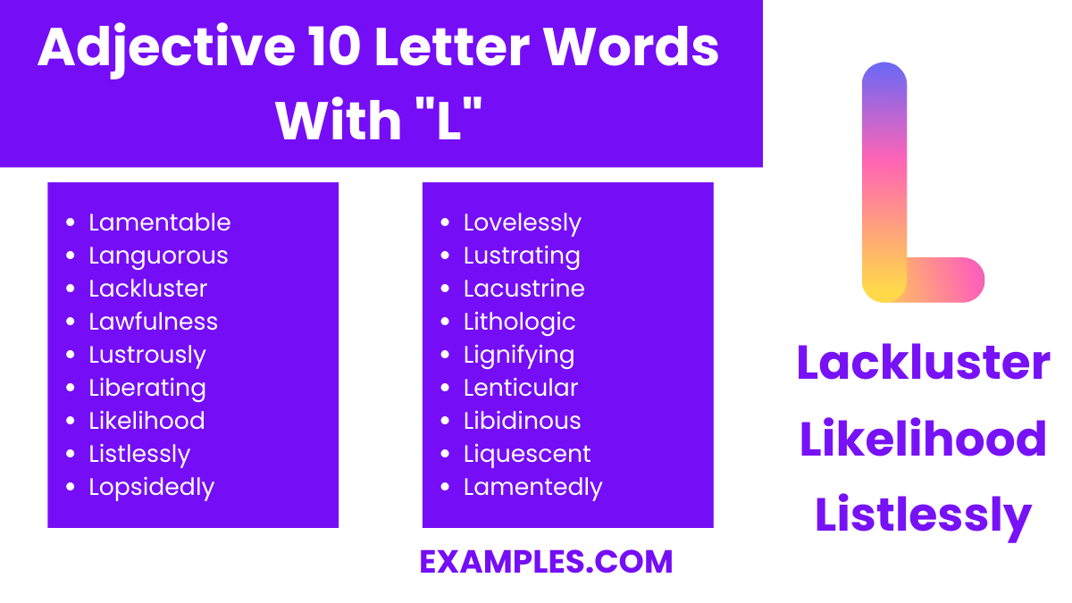 adjective 10 letter words with l