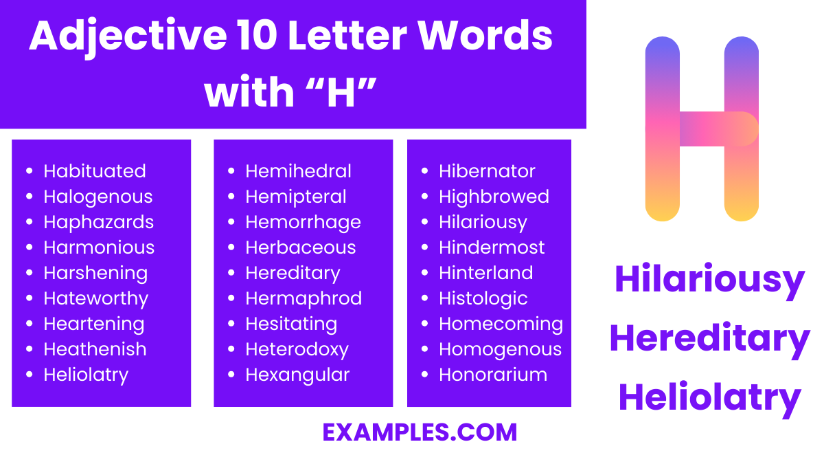adjective 10 letter words with h