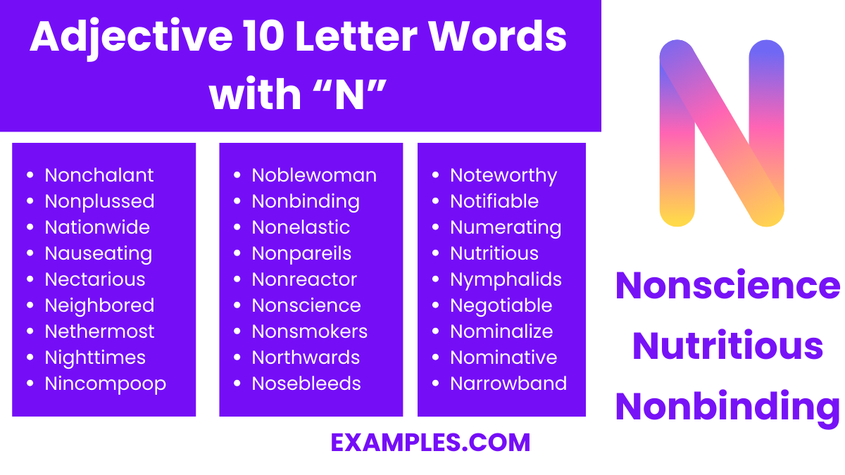 adjective 10 letter words with n