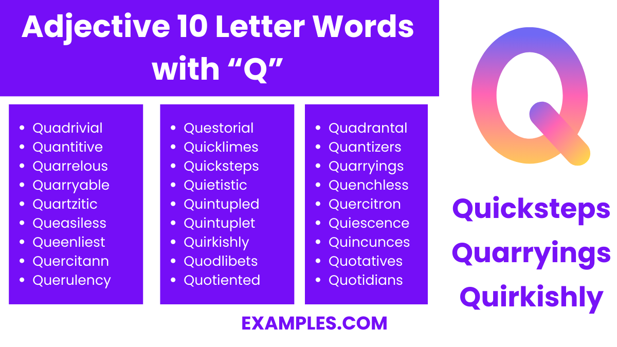 adjective 10 letter words with q