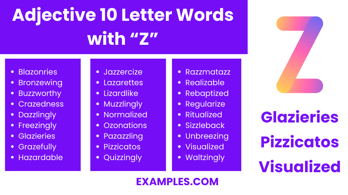 adjective 10 letter words with z