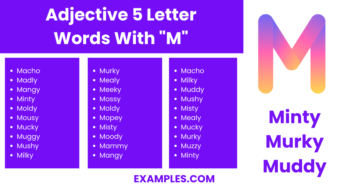 adjective 5 letter words with m