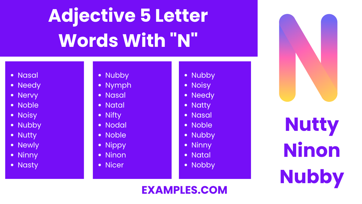 adjective 5 letter words with n