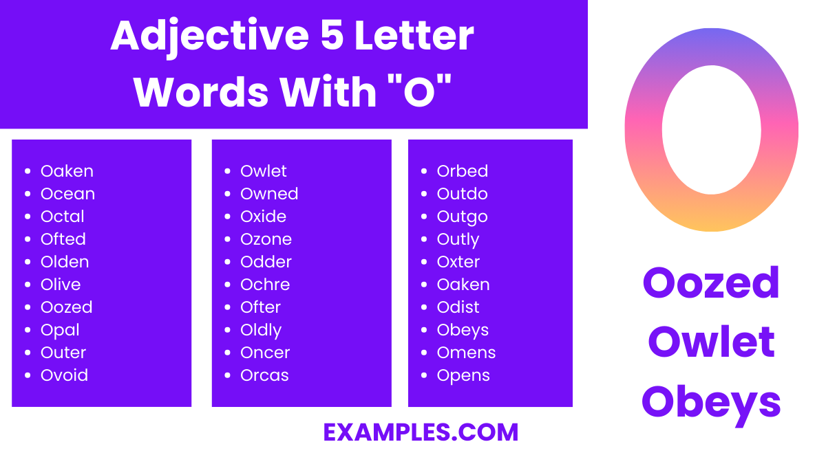 adjective 5 letter words with o