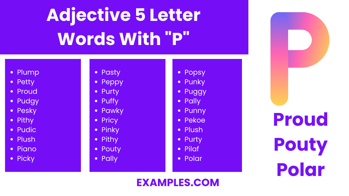 adjective 5 letter words with p