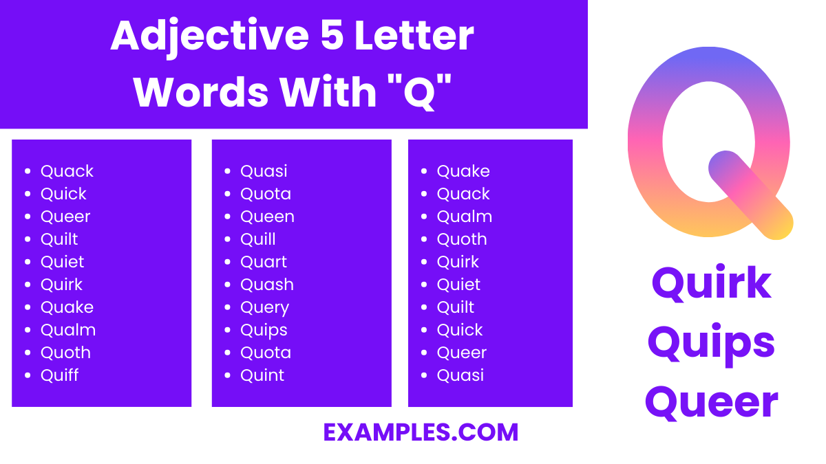 adjective 5 letter words with q