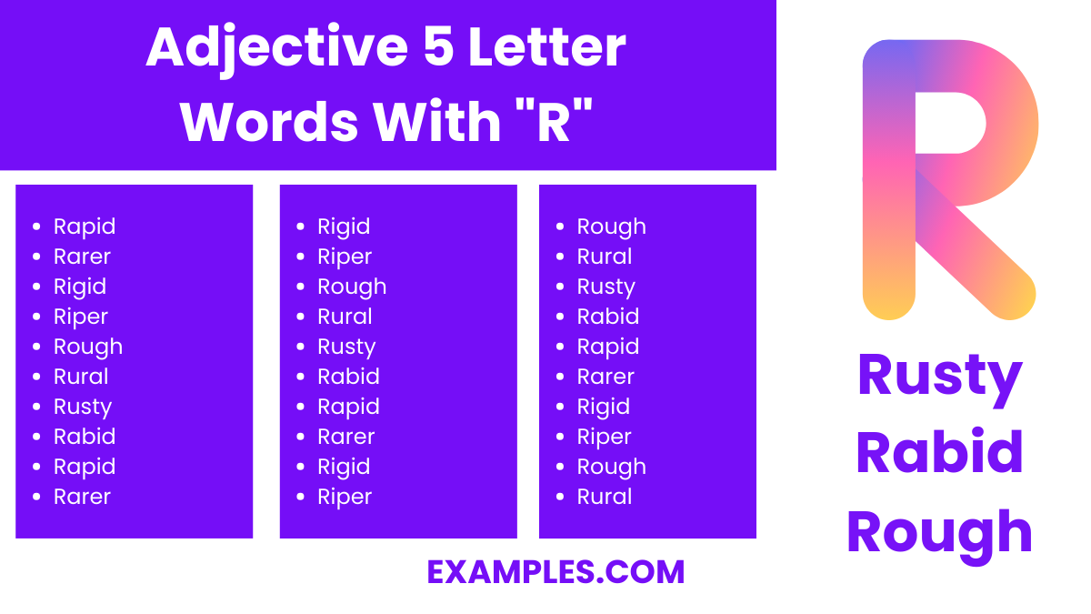 adjective 5 letter words with r