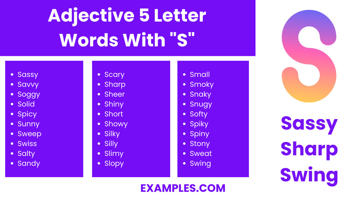 adjective 5 letter words with s